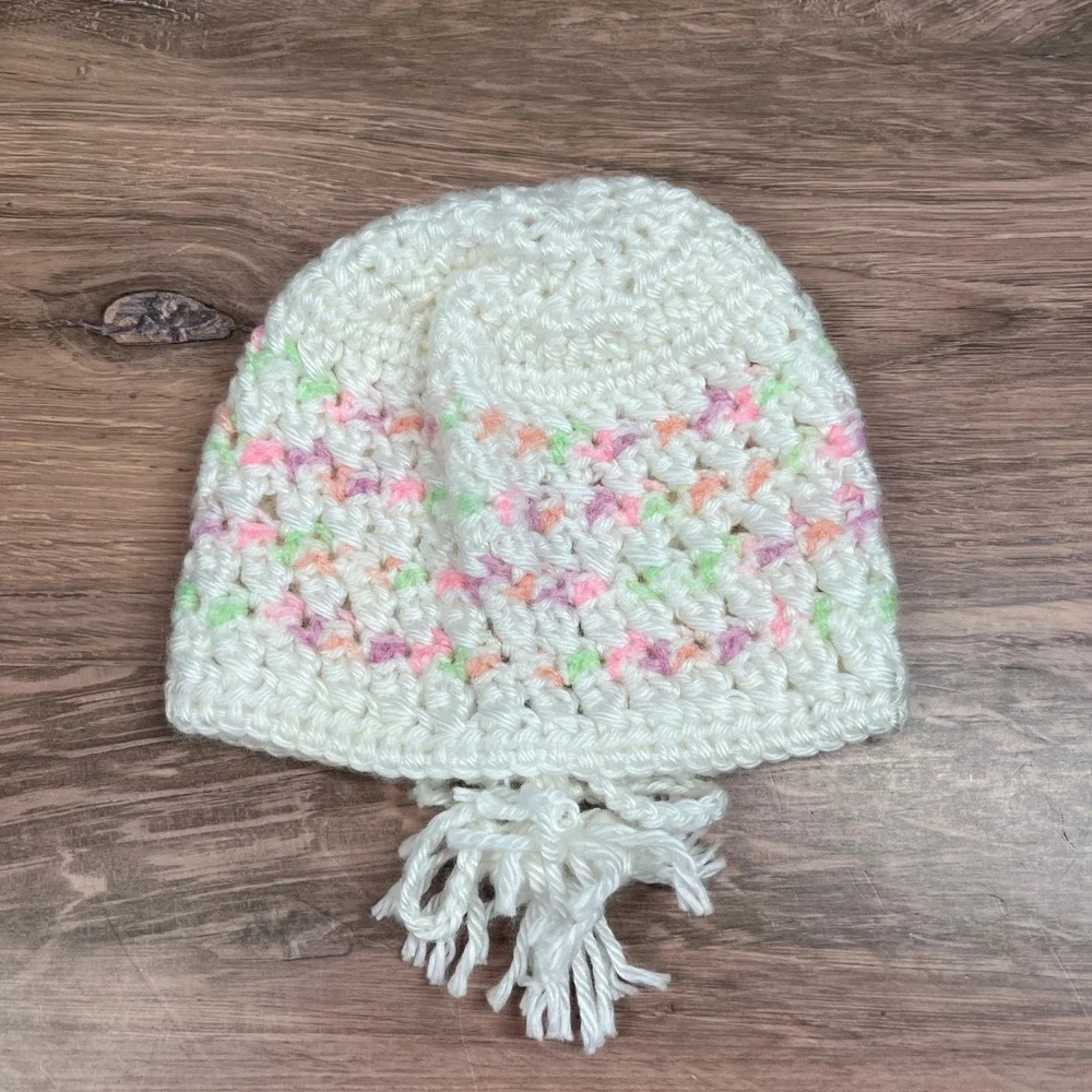 Crochet Hat and Booties Set Baby Newborn White Pink Pastel Handmade